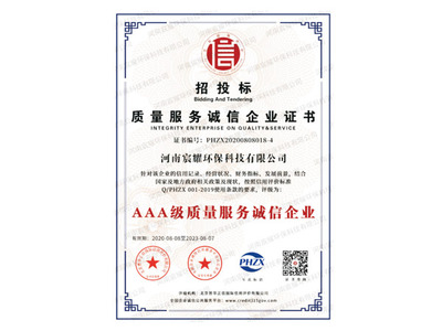 质量服务诚信企业证书