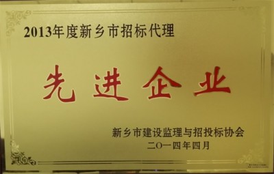2013新乡招标代理先进企业奖牌