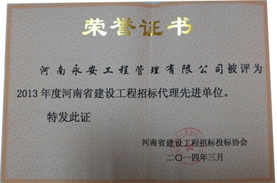 2013年省工程招标代理先进单位