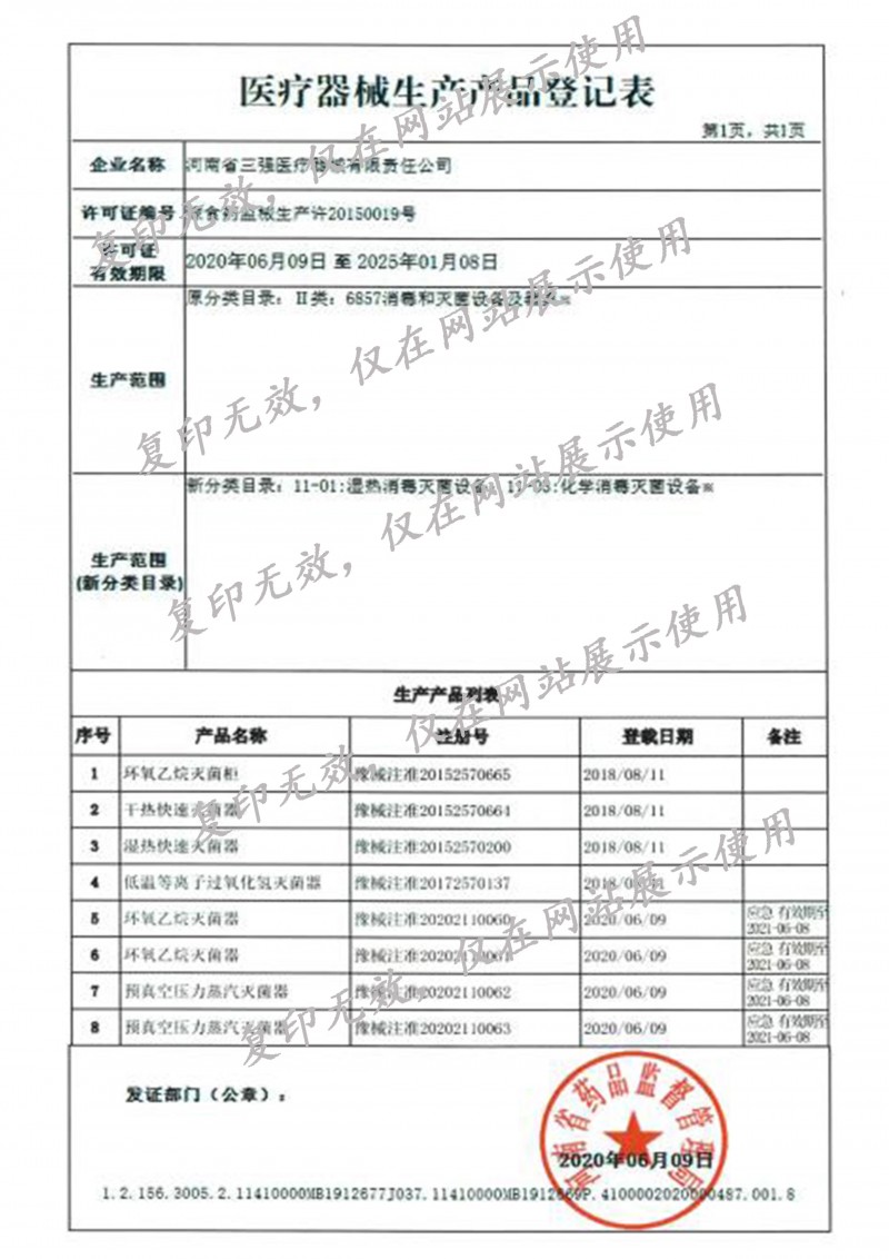 医疗器械生产产品登记表