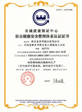 職業健康安全管理體系認證證書
