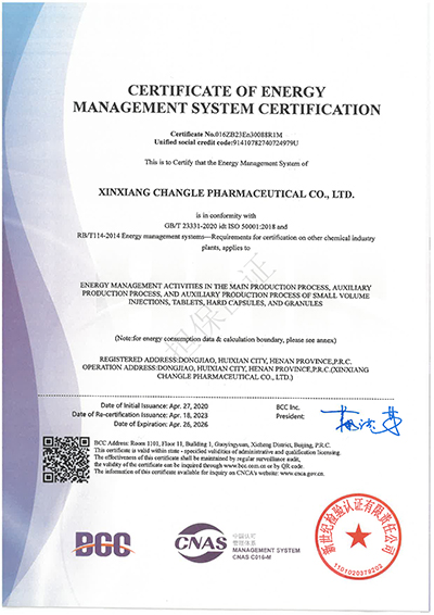 能源管理体系认证证书（英文）