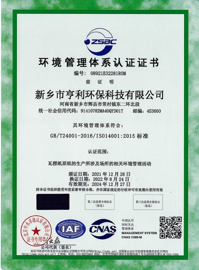 环境管理体系认证证书  中文