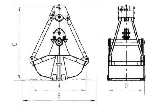 防磨節繩形抓斗結構圖