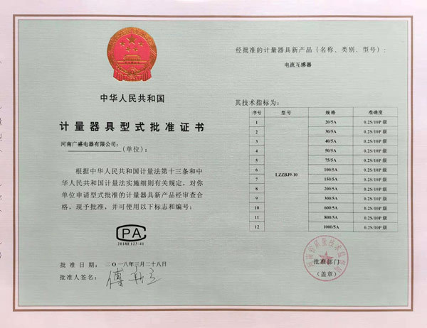 计量器具型式批准证书