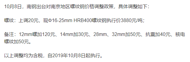 南京地区螺纹钢价格