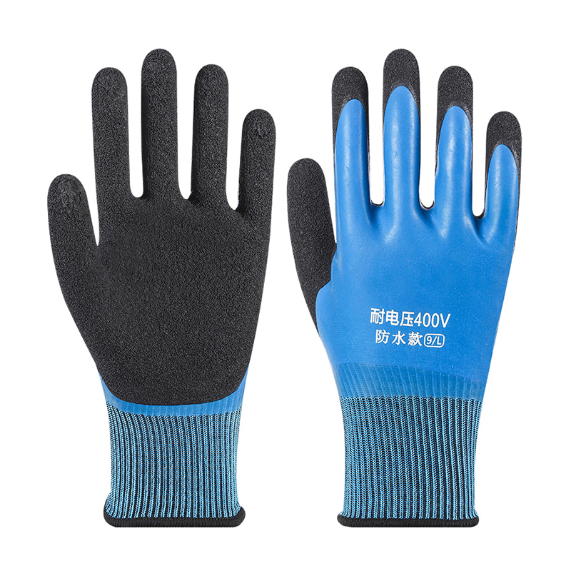 21-count polyester natural latex gloves, 400V voltage resistant/waterproof