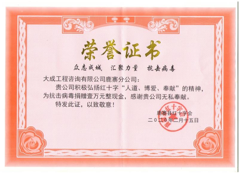 大成咨询鹿寨分公司疫情捐款