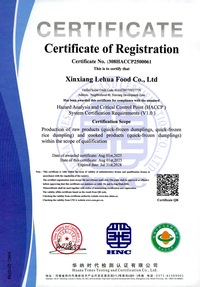 危害分析与关键控制点（HACCP）体系认证证书（英文）